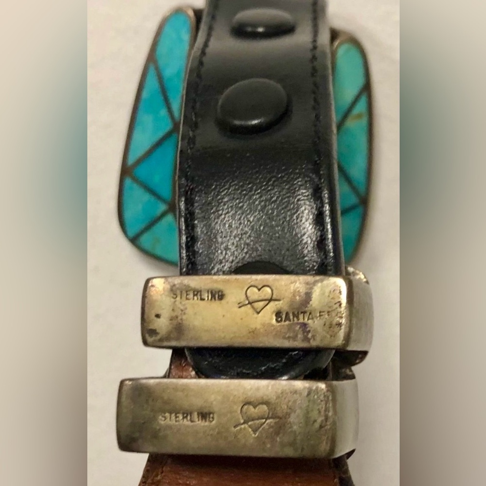 DOUGLAS MAGNUS HEARTLINE 1992 STERLING SILVER & TURQUOISE BUCKLE SET - Picture 3 of 4